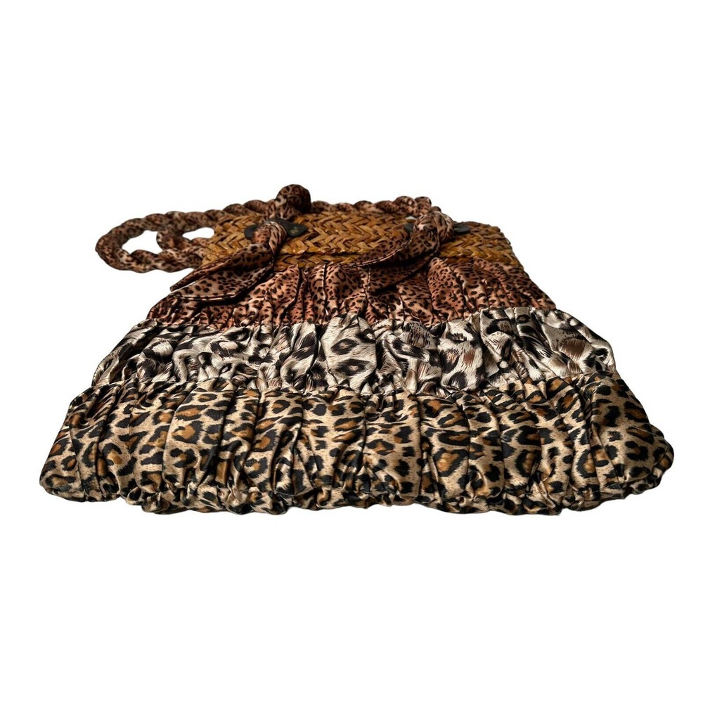 Capelli Straworld Double Handle Leopard Cheetah Mixed Print Satiny Bag Purse - Picture 6 of 9